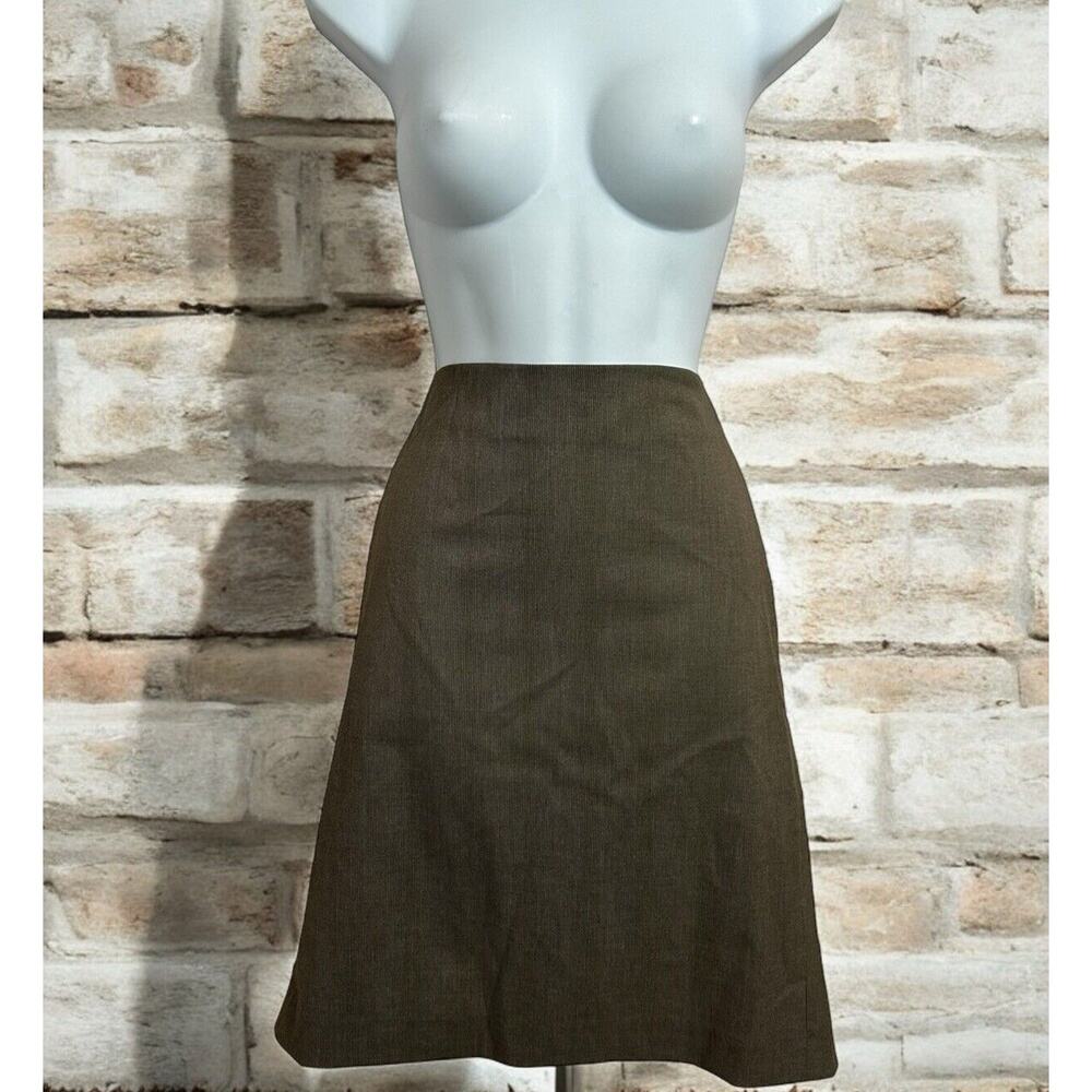Ann Taylor Brown Pinstriped Pencil Skirt Sz 10 Back Accordion Kick Pleat Lined